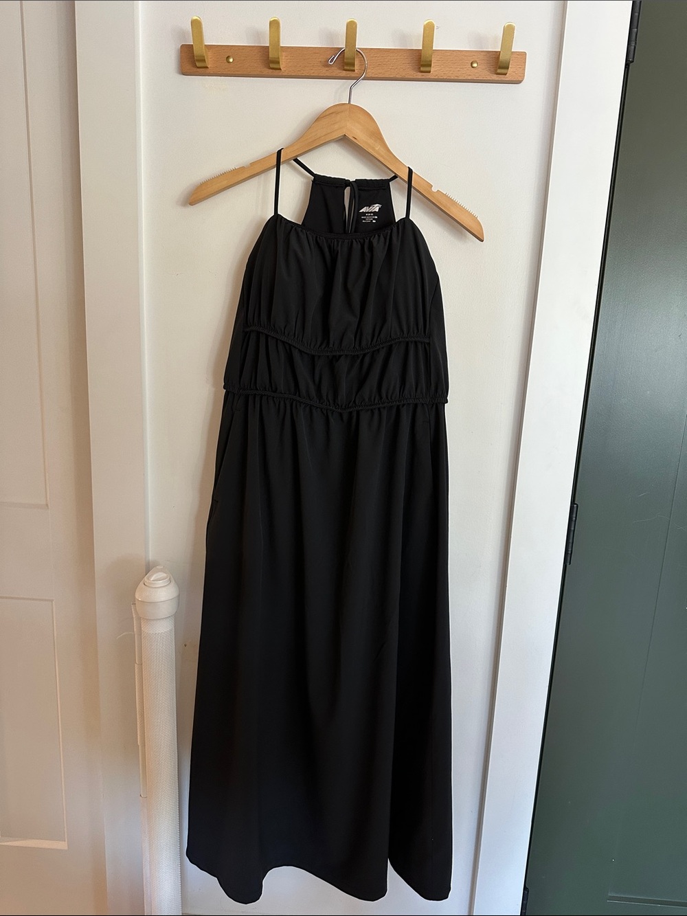 Avia Black Halter-Style Maxi Dress with Tiered Bodice